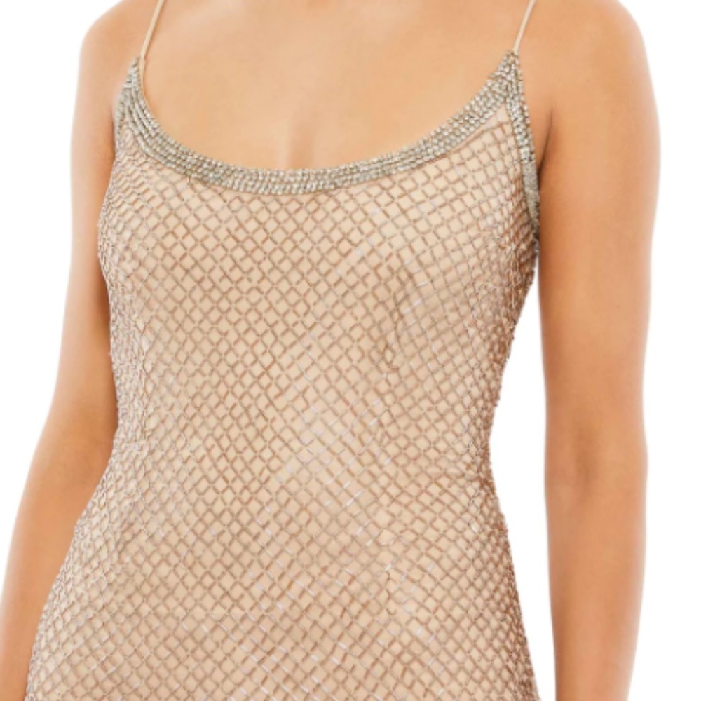Mac Duggal Nude Beaded Slip Dress with Silver Trim - Picture 1 of 4